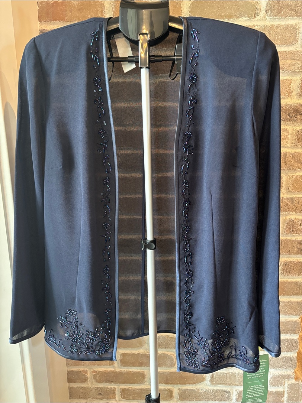 Delanu Elegant Navy Beaded Open-Front Jacket